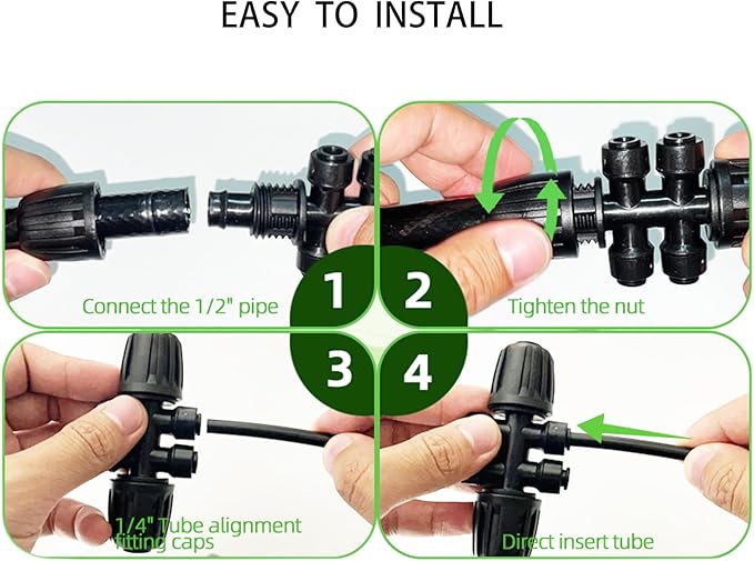 4pcs 1/2'' to 1/4'' Barbed Tee Quick Connector Push-to-Fit 6 Way Drip Irrigation Fittings