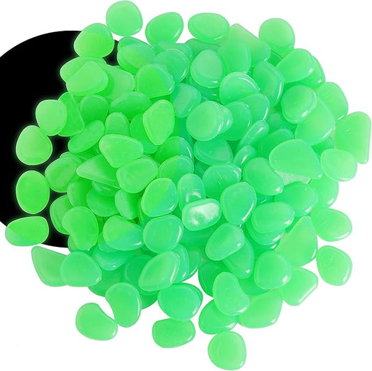OSOPOLA 150 PCS Luminous Stones - Green Glow Rocks Decorations DIY Decorative Pebbles for Aquarium Fish Tank Sidewalk Garden Path Patio Terrace Lawn Yard Jade Ornaments Vert Cobbles Decor FD05GR150