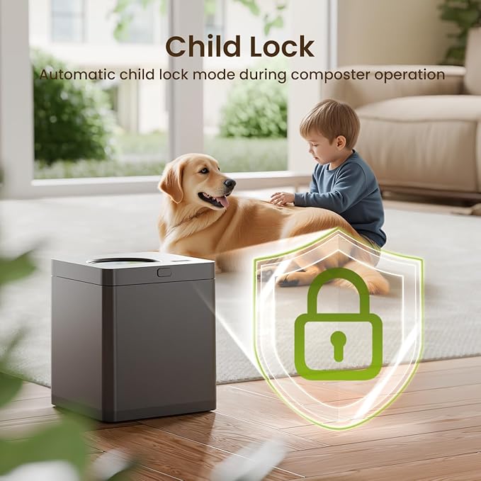 Electric Compost Bin for Kitchen - 3L Countertop Composter with Odorless Auto-Cleaning, Turns Food Waste to Fertilizer in 4 Hours, for Indoor Home Use