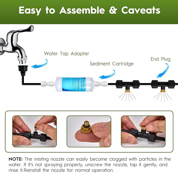 75FT Outdoor Misting Cooling System‌ - Patio Garden Kit with ‌Brass Nozzles & UV Tubing‌, DIY Install for ‌Pool, BBQ, Greenhouse‌, Water-Saving High Pressure Cooler