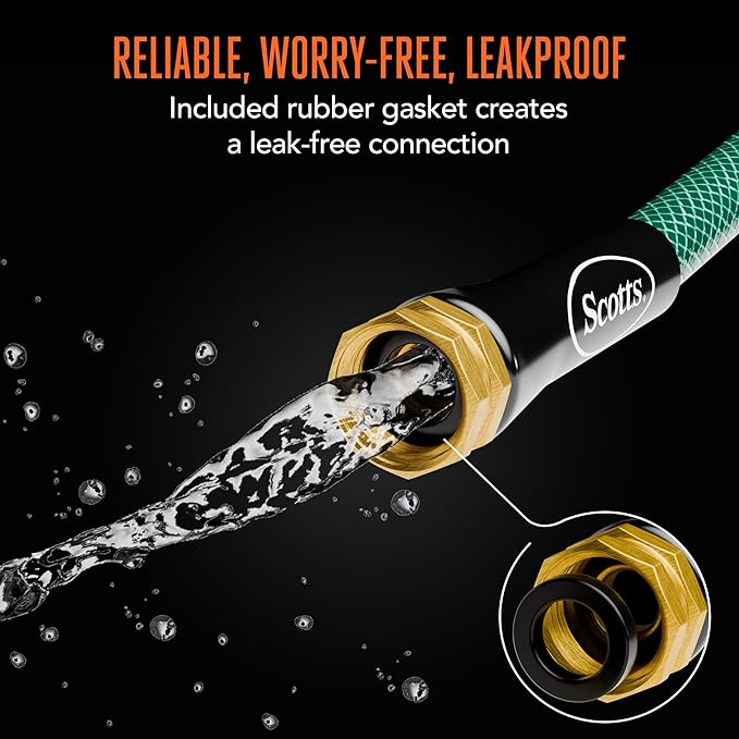 Scotts 50 ft. Garden Hose – 5/8 in. Diameter, 4-Ply Construction, 300 PSI, High-Pressure, Easy-to-Coil Water Hose with Crush-Resistant Couplings, Easy to Connect for Lawn and Garden Use
