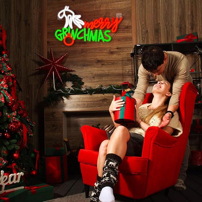 WLHOPE Merry Christmas Neon Sign, Green Red Christmas Neon Signs for Wall Decor, Merry Christmas Led Signs for Christmas Party Backdrop Bedroom Window Bar Club Shop, Christmas Gift Decoration