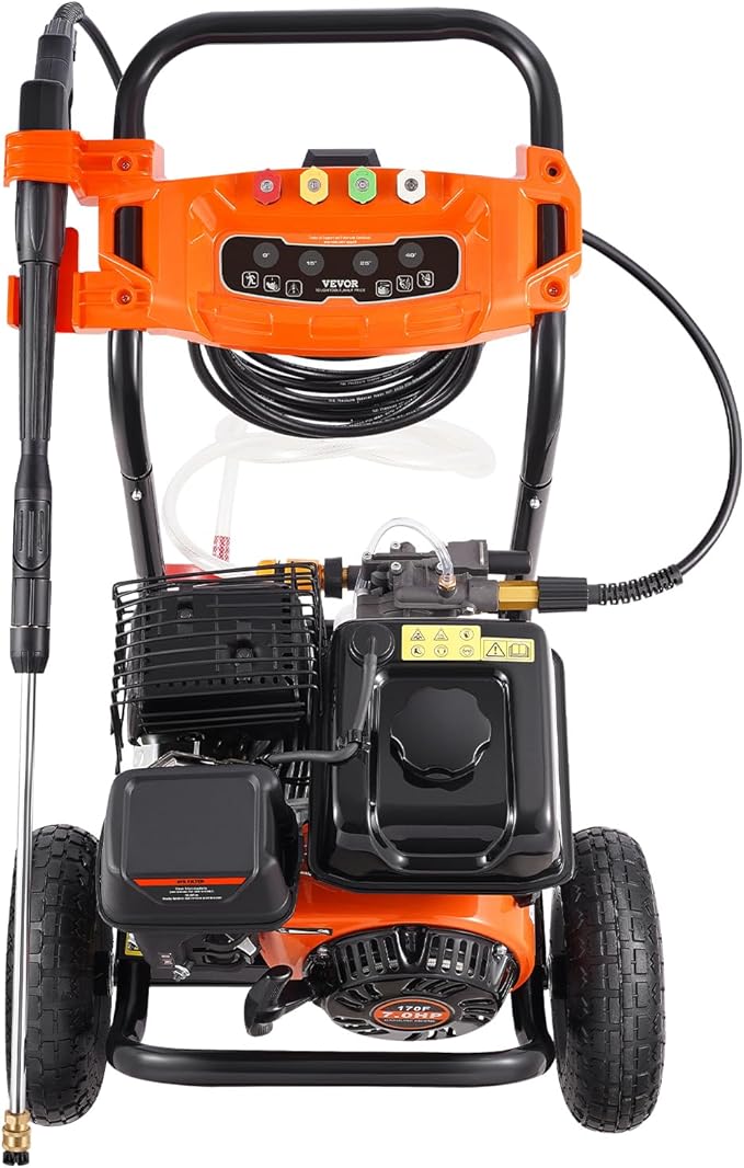 VEVOR Gas Pressure Washer, 3500 PSI 2.6 GPM, Gas Powered Pressure Washer with Aluminum Pump, Spray Gun and Extension Wand, 5 Nozzle Set, for Cars, Fences, Homes, Driveways, Patios Furniture Horizontal