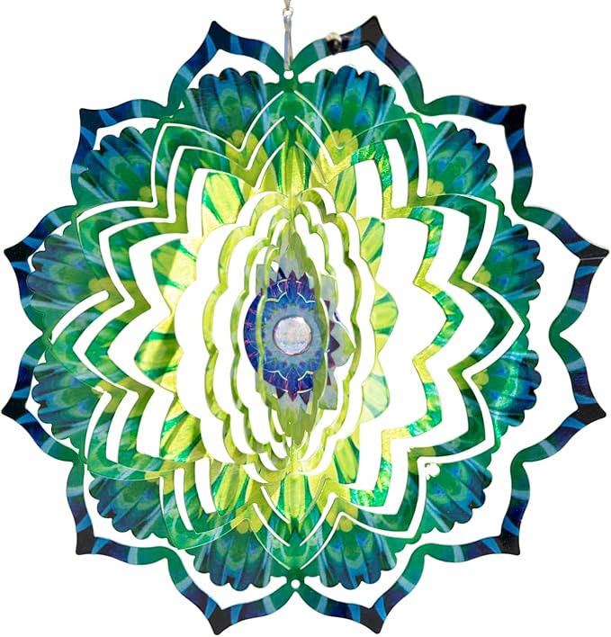 VP Home Emerald Mandala Kinetic Wind Spinner for Yard and Garden Wind Spinner Outdoor Metal Large Hanging Mandala Decor 3D Garden Art Wind Sculpture Spinners Kinetic Art Yard Decor Lawn Ornament