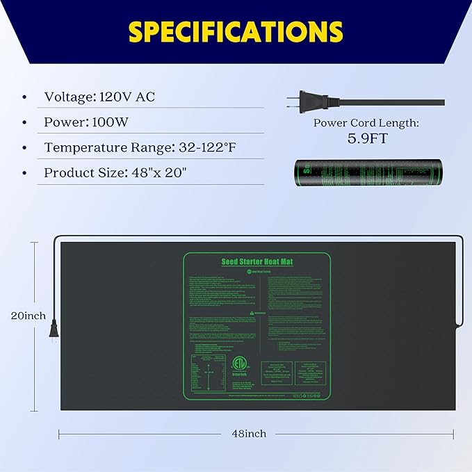 iPower Seedling Heat Mat Upgraded Technology, 48" X 20" Waterproof Durable Germination Station Heating Mat, Warm Hydroponic Pad for Indoor Home Gardening Seed Starter