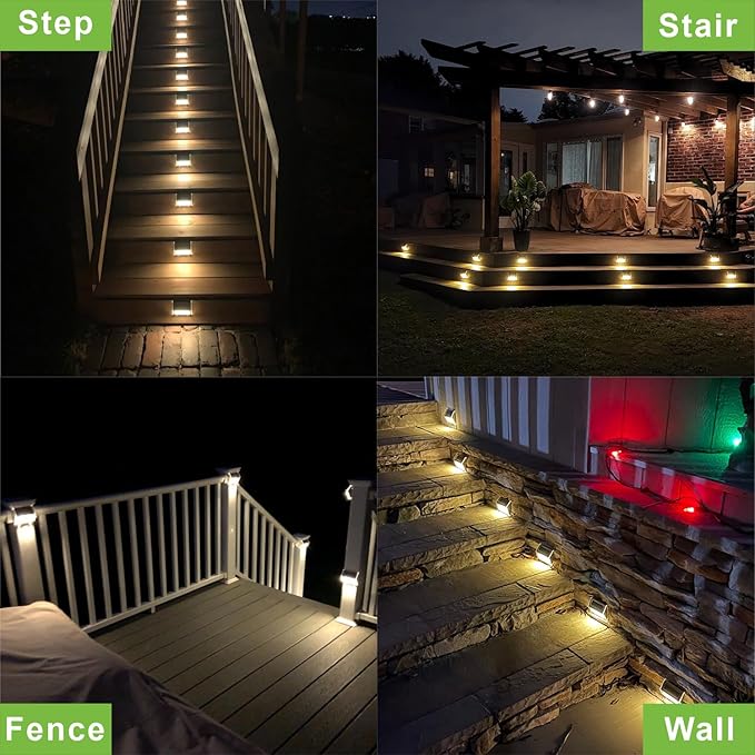 XLUX Solar Lights for Steps Decks Pathway Yard Stairs Fences, LED lamp, Outdoor Waterproof, Warm Light, 2 Pack