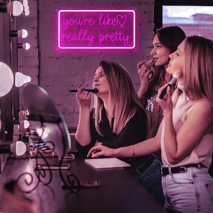 You're Like Really Pretty Neon Sign for Wall Decor, Dimmable LED Neon Lights for Bedroom, USB Powered Light Up Signs for Home Birthday Party Wedding Beauty Salon Decoration Pink LED Neon Signs