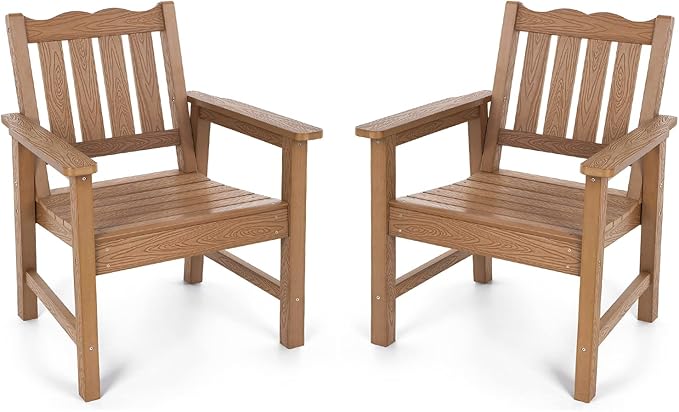 Stoog All-Weather Patio Chairs Set of 2, Oversized Garden Chair with 400 lbs Weight Capacity, Easy to Assemble, Outdoor Chair for Patio, Backyard Deck, Fire Pit & Lawn Porch, Teak