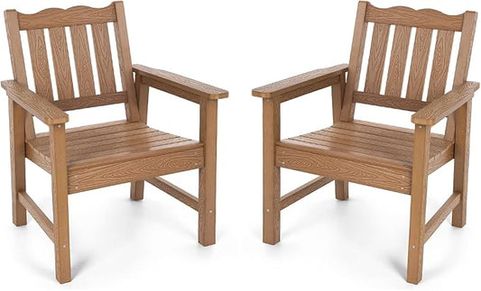 Stoog All-Weather Patio Chairs Set of 2, Oversized Garden Chair with 400 lbs Weight Capacity, Easy to Assemble, Outdoor Chair for Patio, Backyard Deck, Fire Pit & Lawn Porch, Teak