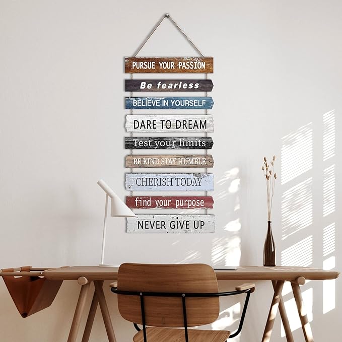 Joyhawk Motivational Wall Art Decor with Positive Quotes, Inspirational Wall Art Room Decor for Teen Girls Women, Rustic Wall Hanging Plaque Sign for Home Office Living Room Bathroom - 12x24 inch