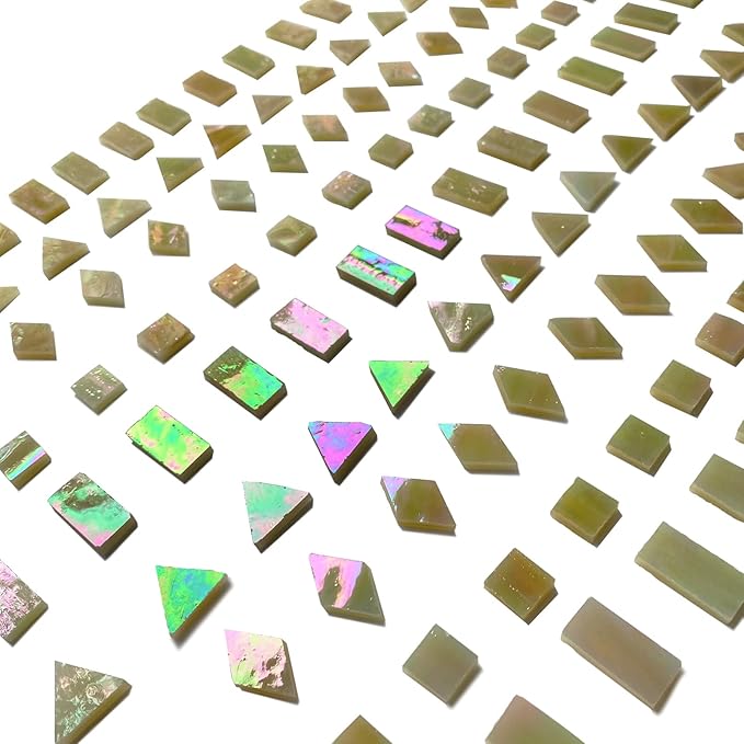 Magic Iridescent Tan Stained Glass Mosaic Tiles for Crafts, Stained Glass Pieces Mosaic Kit for Adults Kids, 280 Pieces Mixed 4 Shapes