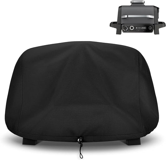 Unicook Grill Cover for Ninja OG700 OG701 OG751 Outdoor Series, Heavy Duty Waterproof Woodfire BBQ Cover with Inner Pocket, Sealed Team, Elastic Closure and Drawstrings, Black
