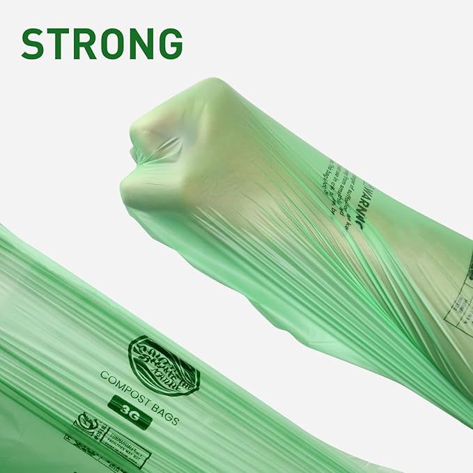 55-60 Gallon Compostable Trash Bags Liners, Heavy Duty Extra Thick 1.57 Mil, 208.2 Liter, 15 Bags, Lawn, Yard, and Restaurant Use, ASTM D6400, US BPI, OK Compost Home Certified
