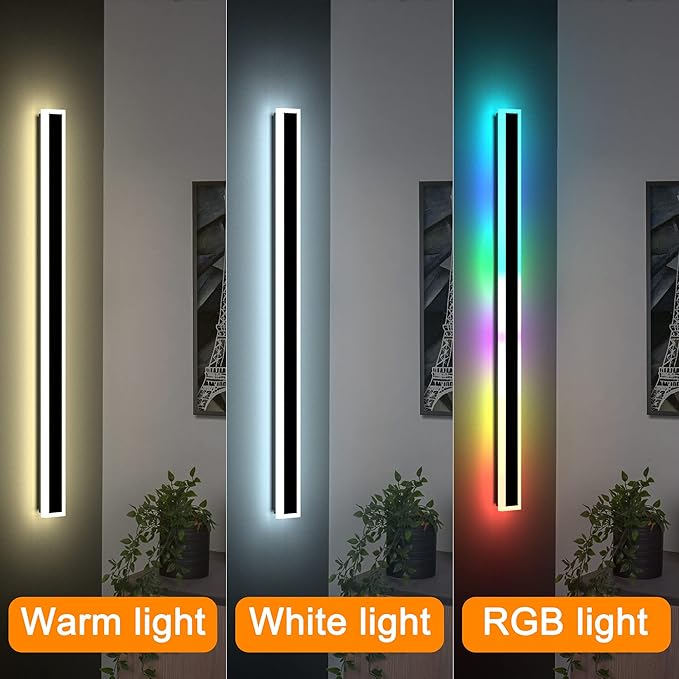 Modern Outdoor Wall Lights, 2 Pack Long Wall Sconce, Lighting Fixtures Long Wall Light 24w Waterproof Ip65 Black Exterior Sconce Led Linear Light for Garage, Patio (2pack-black, 40inch)
