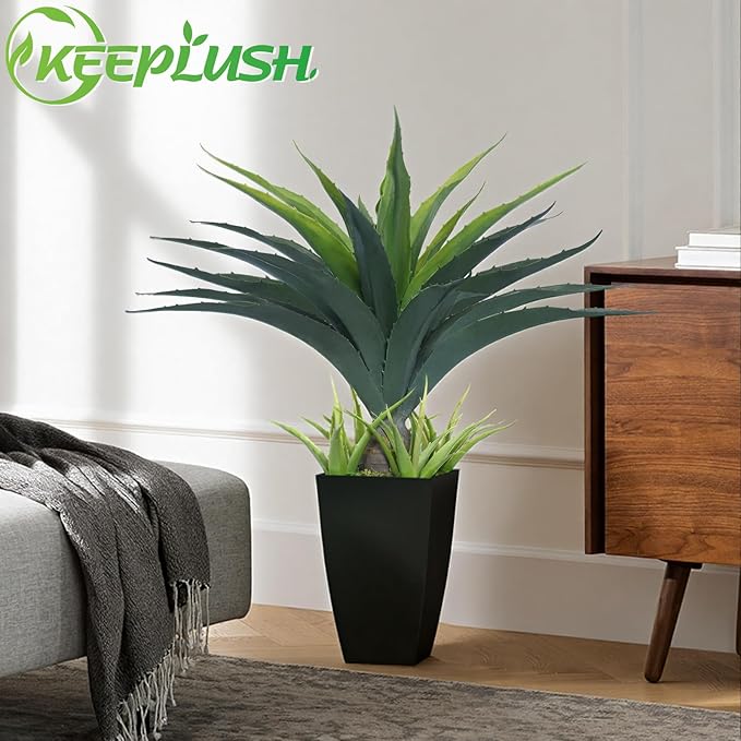 Artificial Spiked Agave Plant 2.5ft, 30 Inch Tall Fake Aloe Vera Plants in Black Pot, Fake Floor Plant Indoor Outdoor for Front Porch Patio Home Office Door Step Decor 1PCS