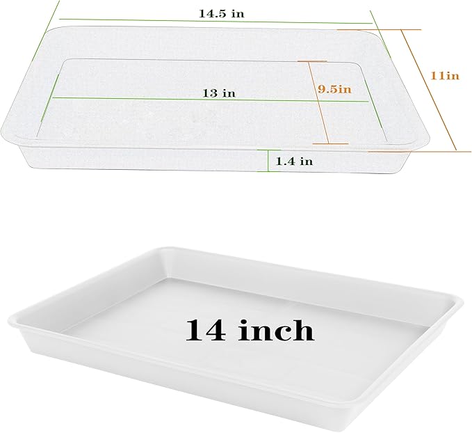 4 Pack Plant Growing Nursery 1020 Trays, Plant Saucer Tray, Heavy Sturdy Seed Starting Trays, Plant Starter Trays for Indoors No Holes, Seed Starter Growing Tray (22"x11.2", Creamy White)