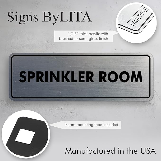 Signs ByLITA Standard Sprinkler Room Sign (Black/Gold) - Small