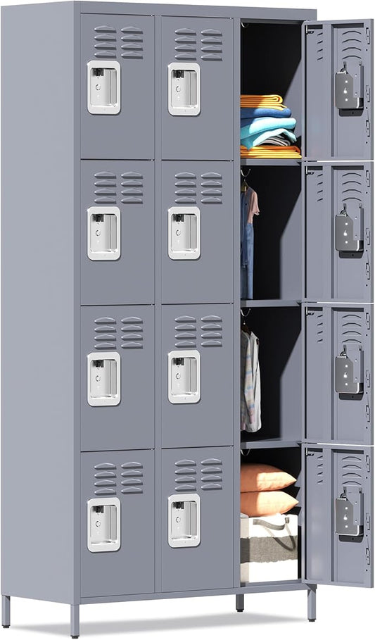 Metal Lockers for Employees, Storage Employee Locker, 72" Storage Lockers with Shelves Steel Cabinet for Home (Gray, 12 Door)