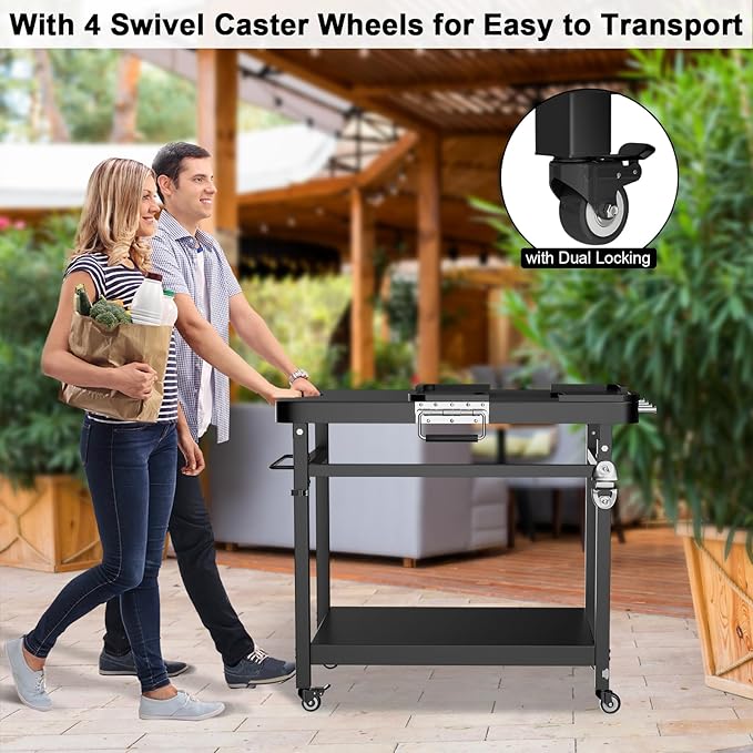 LS'BABQ Grill Stand for Ninja Woodfire Outdoor Grill and Smoker Pizza Oven Accessories,Foldable Grill Cart Table for Ninja XSKUNSTAND OG700 OG800 OG900 OO101 Series with Wheels,Black, GTFN117