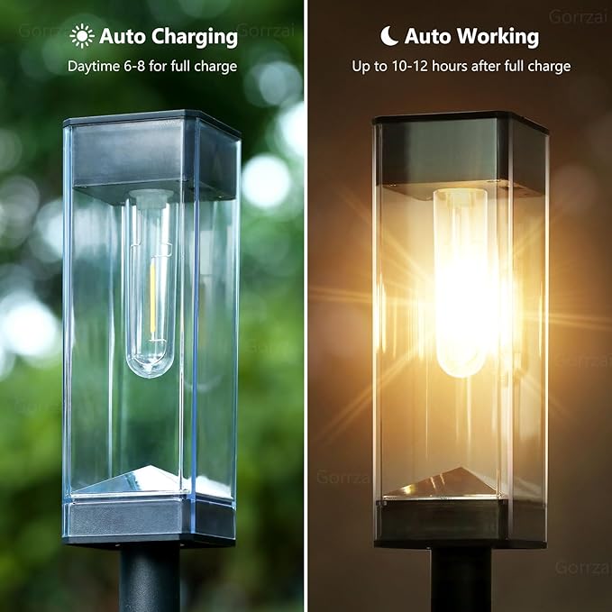 Solar Pathway Lights 8 Pack LED Waterproof Solar Outdoor Lights, Upgraded Stainless Steel Driveway Lighting with Tungsten Filament Bulb for Yard, Landscape, Garden, Walkway, Lawn, Path