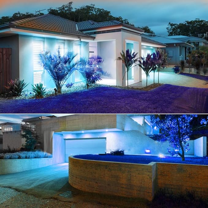 T-SUNUS Halloween Solar Landscape Spotlights 2 Pack Metal, Outdoor Waterproof IP65 Blue Spot Lights Separated Panel with 9.8ft Cable Auto On/Off for Christmas Tree Garden Driveway Pathway Pool