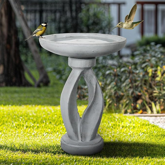 SKYFIRE 21.8" Tall Outdoor Bird Bath for Garden -Concrete Modern Freestanding Patio Birdbath, Decoration Yard Statue for Garden, Patio, Lawn -16”Dia X 21.8”H Contemporary Birdbaths with Pedestal