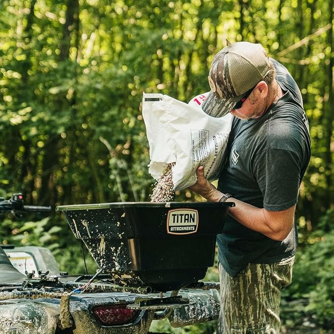 Titan Attachments 12 Volt ATV/UTV Broadcast Spreader, 80 LB Capacity, Back or Front Mounting for ATV, UTV, Or Utility Tractor, Lawn and Garden Seed Spreader with Rain Cover