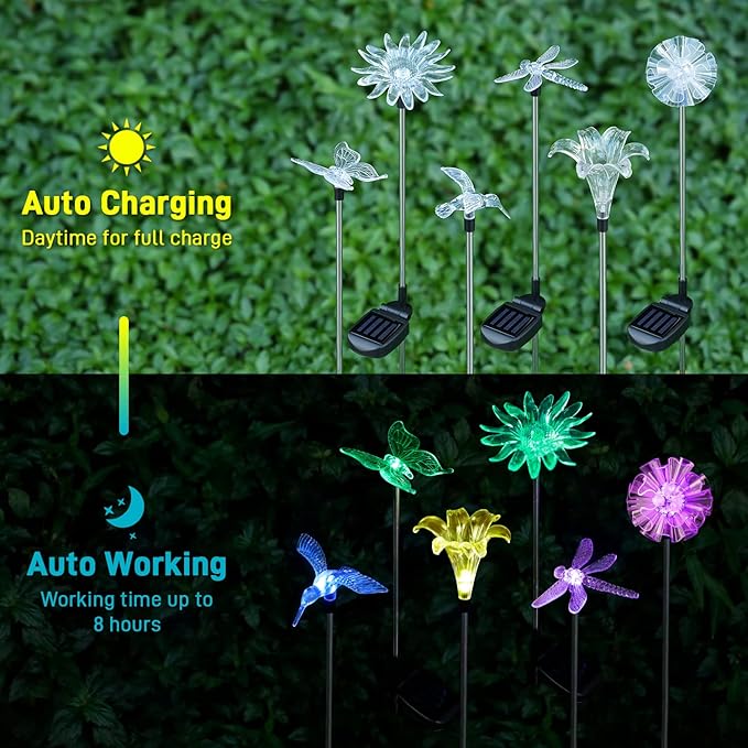 Solar Garden Lights Outdoor - 6 Pack LED Figurine Stake Lights, Color Changing Landscape Lighting, Halloween Decorative Flower Lights Solar Powered Waterproof for Patio Yard Pathway, Housewarming Gift