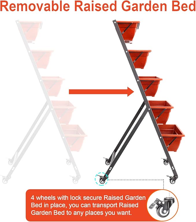 EDOSTORY 4.5 FT Height Vertical Garden Planter Removable Brick Red Raised Bed Box with 5 Container Boxes,Digging Claw Gloves,Trowel,Purning Shears for Outdoor Vegetables Flowers