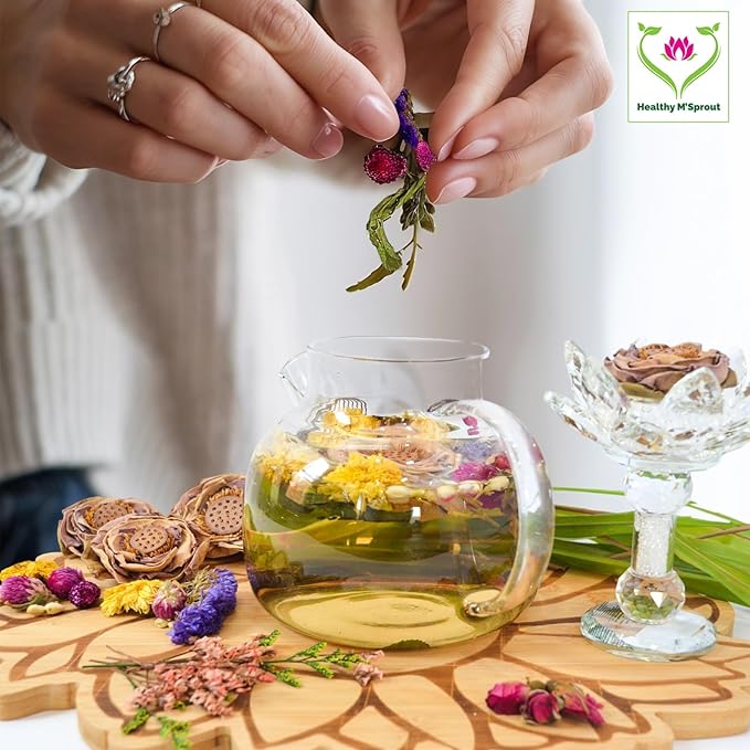 Lotus Flower Tea – Dried Whole Blossom – Antioxidant Rich Herbal Tea for Teapot, Tea Infuser, Tea Cups – Delicious Intense Flavor – No Caffeine, Low Calorie (5 Lotus Packs)