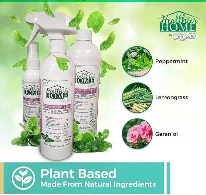 CHOMP! Travel Size Bed Bug & Insect Repellent, Natural, TSA Approved Indoor Pest Control Spray for Travel & Home, Plant-Based Dust Mite, Ant, Spider, Fly Killer, Peppermint Scent, 3.4 Fl Oz