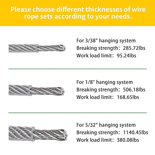 3/38" Wire Cable Rope Kit ，Vinyl Coated 304 Stainless Steel Wire – 300FT 7x7 Strand Cable with Turnbuckles，Shade Sail & Hanging Lights Hardware Kit for Outdoor, Garden,Patio, Crafts,