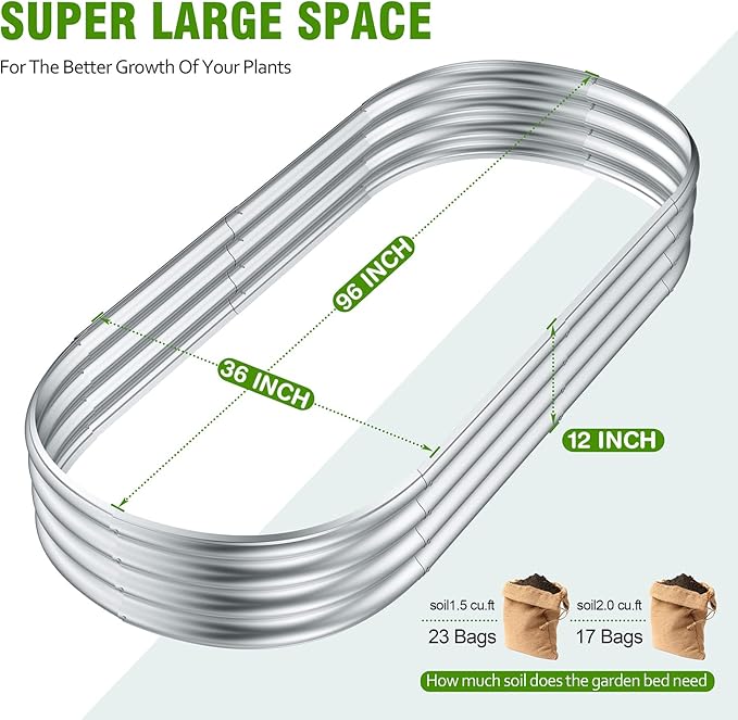 2 Pcs 8 x 3 x 1 FT Galvanized Steel Raised Garden Bed, Large Galvanized Steel Outdoor planter box for for Easy to DIY and clean - Raised Garden Beds outdoor for backyards, terraces and balconies