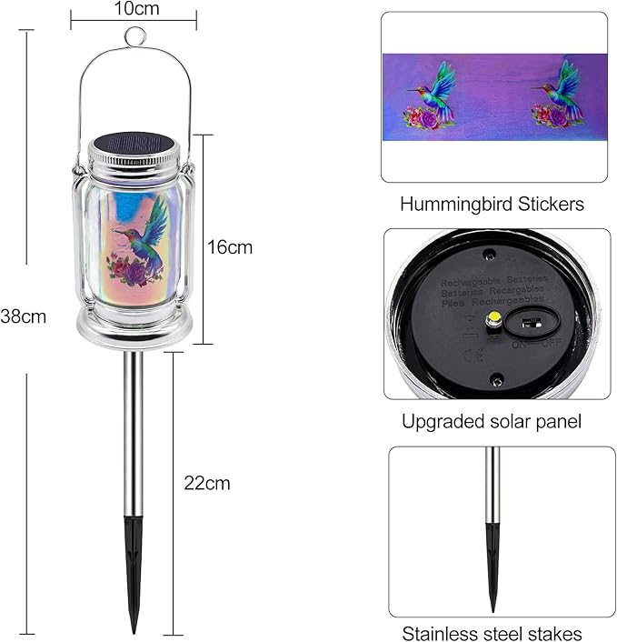 Hummingbird Solar Lanterns Outdoor Waterproof Hanging,2 Pack Outdoor Solar Lanterns,Gifts for Mom Women Men Decorative LED Lanterns for Yard, Patio, Lawn, Tabletop, Pathway, Landscape, Garden