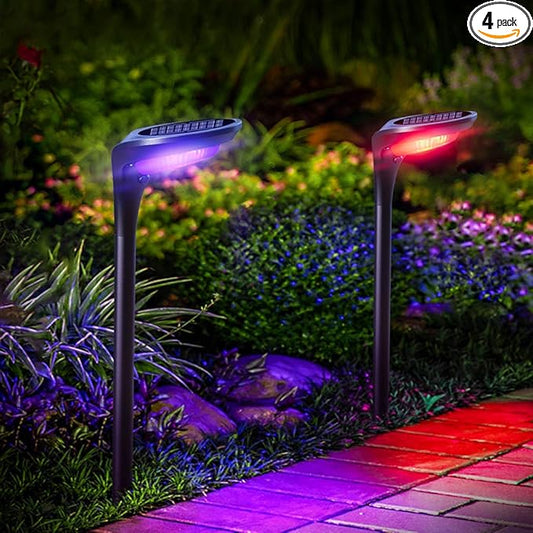 Color Solar Pathway Lights, 4-Pack Color Changing Solar Lights Outdoor Waterproof for Easter Halloween Christmas LED Garden Landscape Light Solar Powered for Yard Path Patio Driveway Lawn