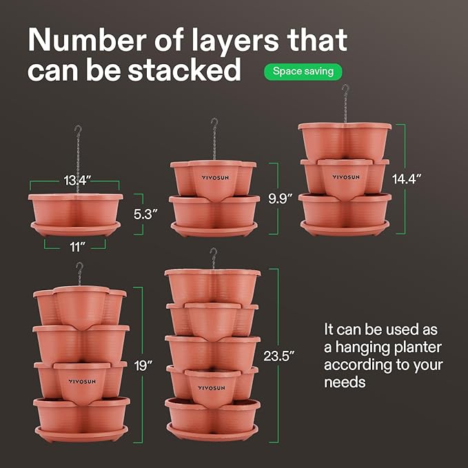 VIVOSUN 2-Pack 5 Tier Vertical Gardening Stackable Planter for Strawberries, Flowers, Herbs, Vegetables, Brown