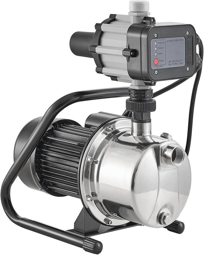 VEVOR 1HP Shallow Well Pump Portable, 1380 GPH Garden Jet Pump with Automatic Controller, 145 ft Head Stainless Steel Sprinkler Booster Pumps, for Garden Lawn Irrigation System, Water Transfer