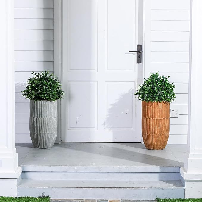 Yunlly 6 Pcs 18 Inch Artificial Boxwood Ball Topiary Tree Fake Outdoor Plants Bush, UV Resistance Faux Shrubs with Spike Realistic Greenery Potted for Indoor Garden Yard Porch Patio Decor (Green)