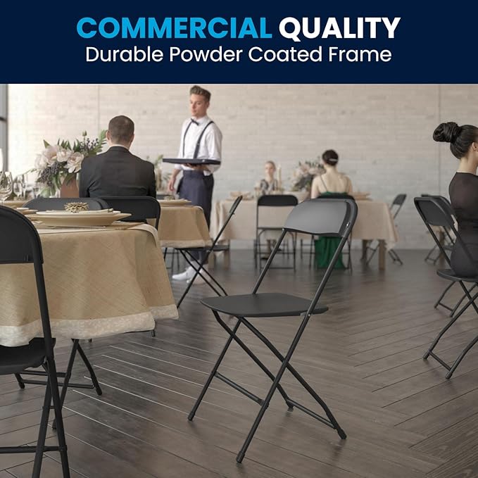 Flash Furniture Hercules Series Plastic Folding Chairs for Parties and Weddings, Stackable Commercial Event Seats with 650-lb. Static Weight Capacity, Set of 6, Black