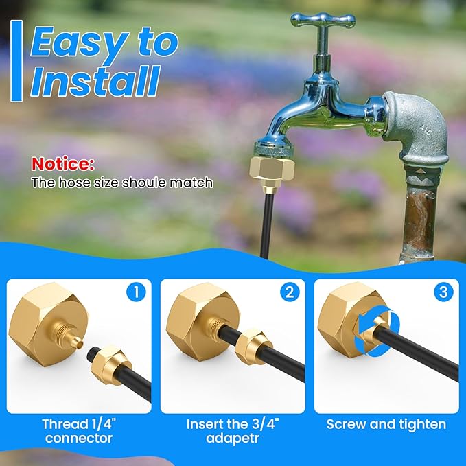 SDTC Tech 2 Pack Garden Hose Adapter, Solid Brass Drip irrigation hose connector, Standard 3/4" GHT Female Thread to 1/4" Tube Adapter for Water Hose, Convert 3/4" Garden Hose to 1/4" Tube