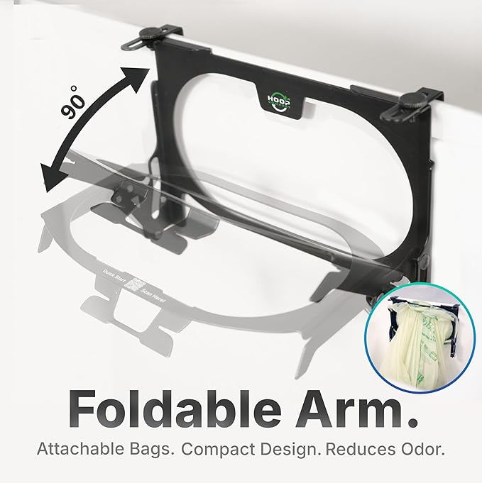 Hoop Metal Compost Bag Holder + 25 Compost Bags 3 Gallon, Clips to Kitchen Trash Can, Kitchen Cabinet Door, Replaces Countertop Compost Bin, Hanging Trash Can.