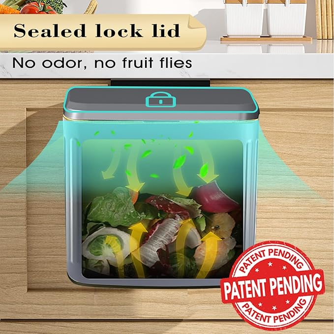 GloDeals Compost Bin, Detachable and Countertop Bin, 4 Liter / 1.06 Gallon, Stainless Steel Small Trash Can with Lid, Kitchen Compost Bin Under Sink Cabinet Hanging Trash Can for Kitchen(Dark Grey)