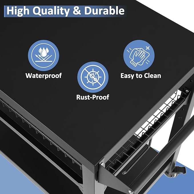 Spurgehom Grill Cart, Pizza Oven Stand Table with Wheels, Outdoor Movable Kitchen Cooking Prep Table BBQ Cart with Mesh Racks for Home Party, Bar, Camping