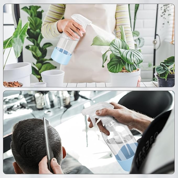 Glass Spray Bottles with Silicone Sleeve Protection, Empty 16 oz Refillable Containers, Reusable Spray Bottles with Adjustable Nozzle for Hair, Cleaning Solutions, 3 Pack Grey&Blue&Purple