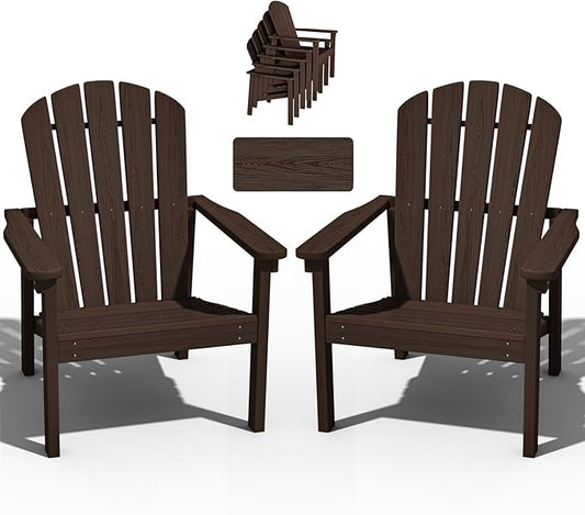 Stackable Adirondack Chair Set of 2, HDPE Outdoor Patio Chair - Durable and Space Saving, Suitable for Porches, Lawns or Garden, Coffee