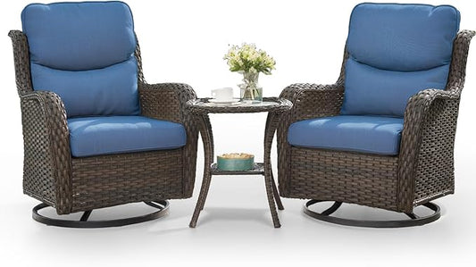 HUMMUH High Back Outdoor Swivel Rocker Patio Chairs Set of 2, with 5-Inch Thick Cushions and Side Table, Ideal for Porch,Poolside, Deck, and Yard