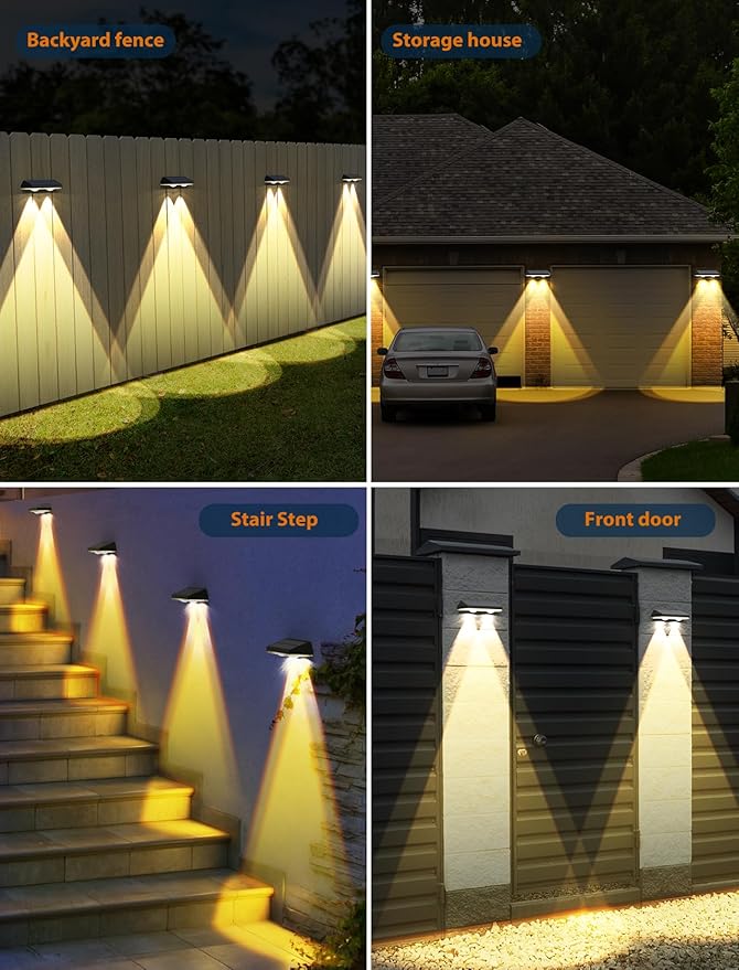 Solar Fence Lights,Warm White & Cold White & Mixed Color 3 Modes Bright Lens LED Dusk to Dawn Deck Light Outdoor Waterproof,Solar Outdoor Lights for Backyard/Railing/Wall (2Pack)