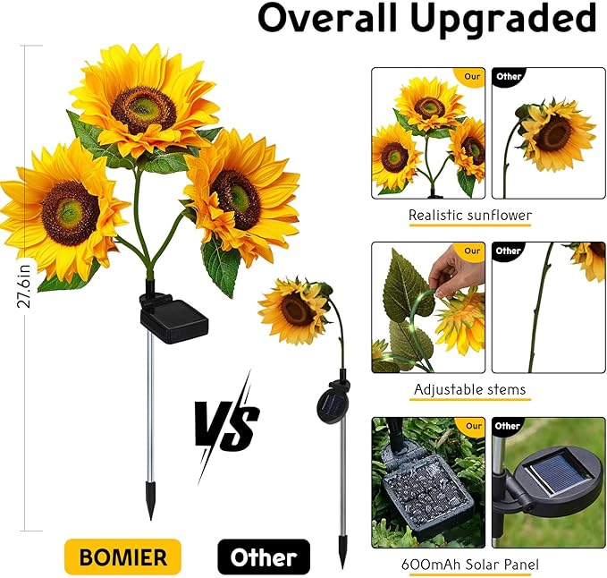 Solar Flowers Outdoor Waterproof Decorative - 3 Pack Solar Garden Lights with 9 Sunflower Lights, Outdoor Solar Lights Garden Decor, Outdoor Solar Lights for Yard Decorations Outdoor