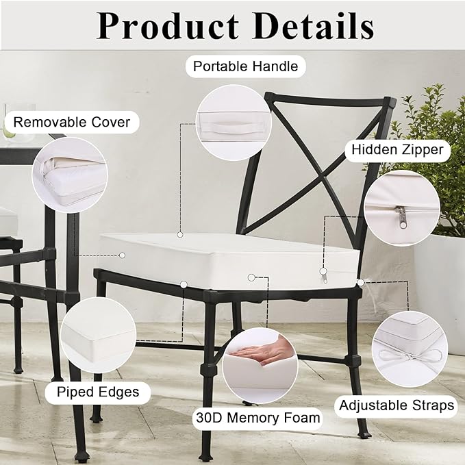 Outdoor Chair Cushions Set of 2 for Patio Furniture 19x19x4 Inch Waterproof Patio Chair Cushion 3 Year Color Fastness Square Elastic Foam Garden Sofa Couch Pads with Ties and Handle,Beige