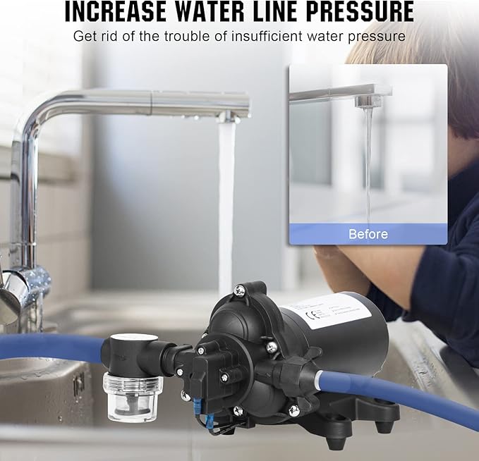 ECO-WORTHY 33-Series Industrial Water Pressure Pump 110V AC 4.0GPM 50PSI RV Fresh Water Diaphragm Pump include Garden Hose Adapters for Irrigation Marine Boat Sprinkler Faucet